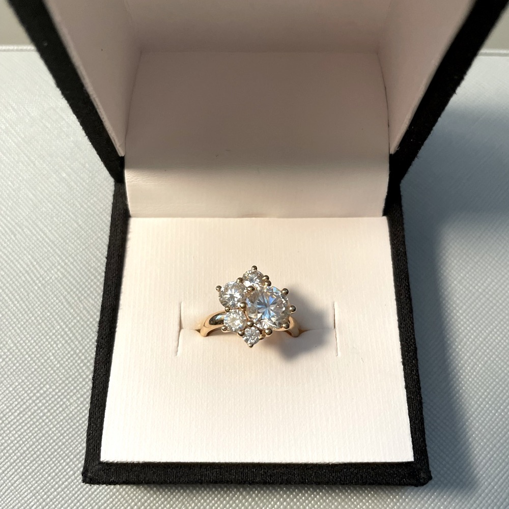 14k solid gold 5 stone Moissanite cluster ring